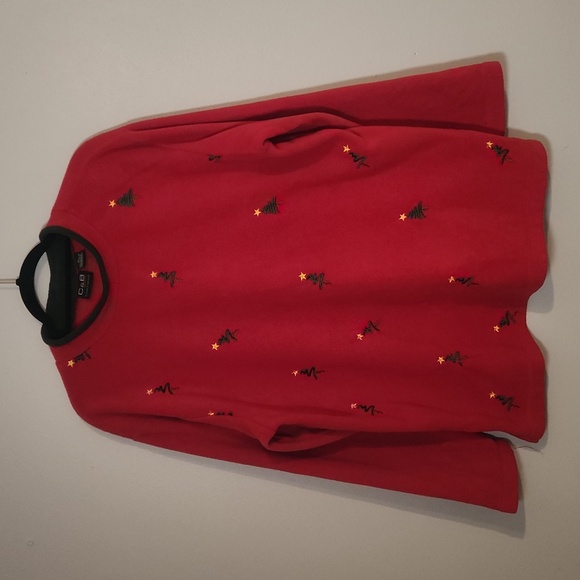 croft & barrow Sweaters - Vintage Holiday Fleece, Red and green, Trees Embroidered on Front, Size: XL